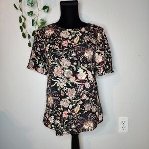 H&M Black Floral Ruffle Sleeve Blouse Size 4